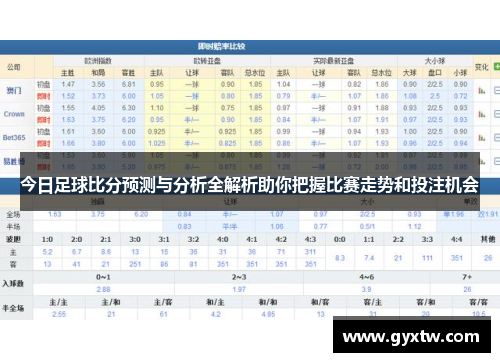 今日足球比分预测与分析全解析助你把握比赛走势和投注机会